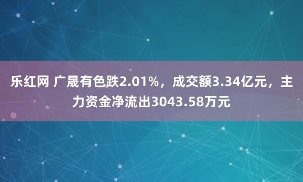 乐红网 广晟有色跌2.01%，成交额3.34亿元，主力资金净流出3043.58万元