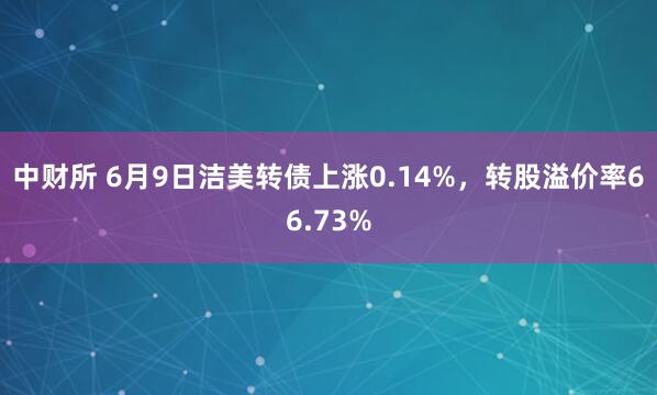 中财所 6月9日洁美转债上涨0.14%，转股溢价率66.73%